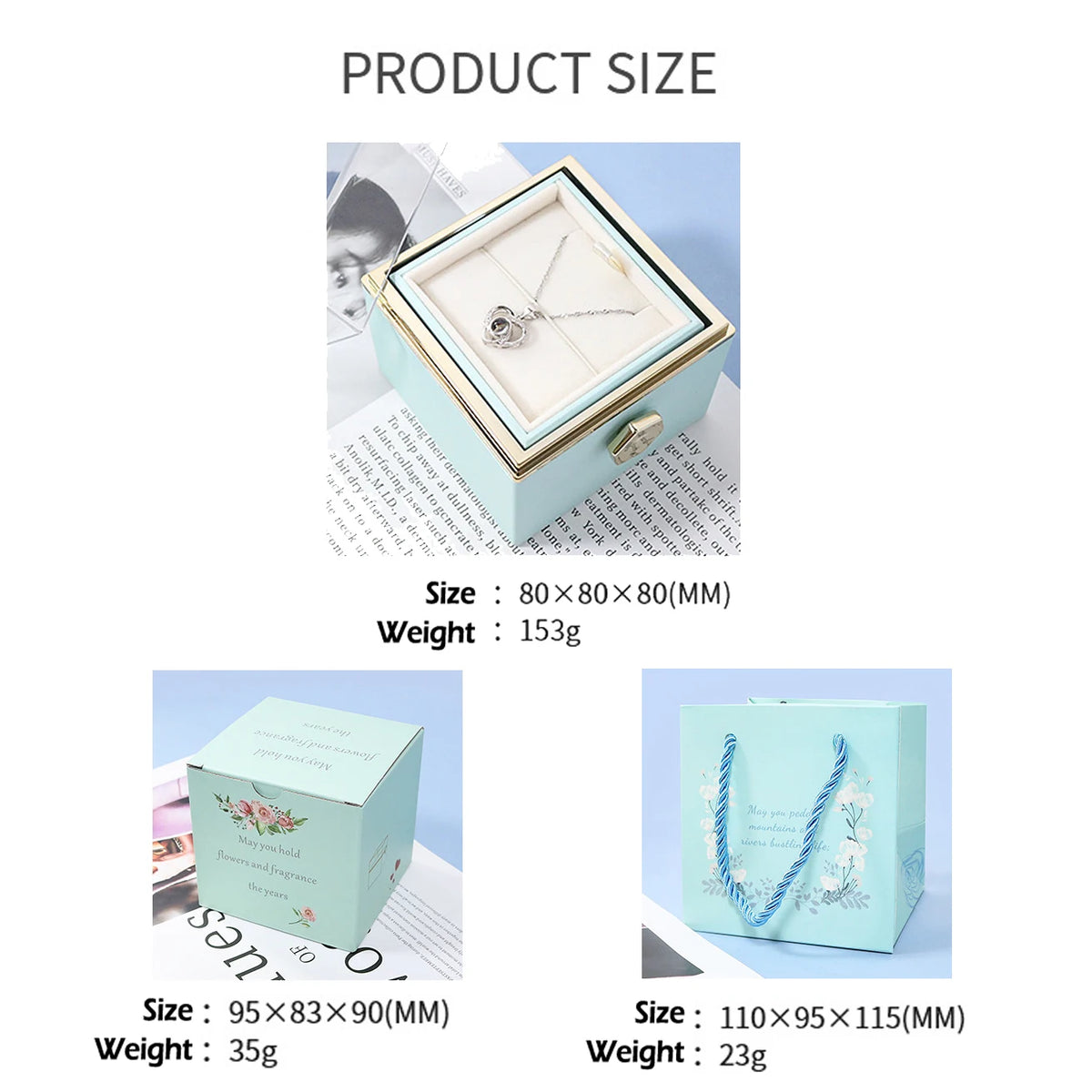 I Love You in 100 Languages Projection Necklace With Rotating Rose Gift Box Set