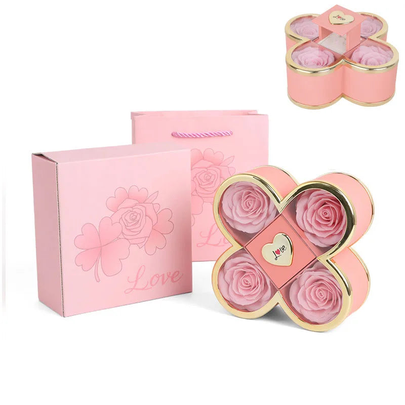 Linked Hearts Four Roses Jewelry Box Set
