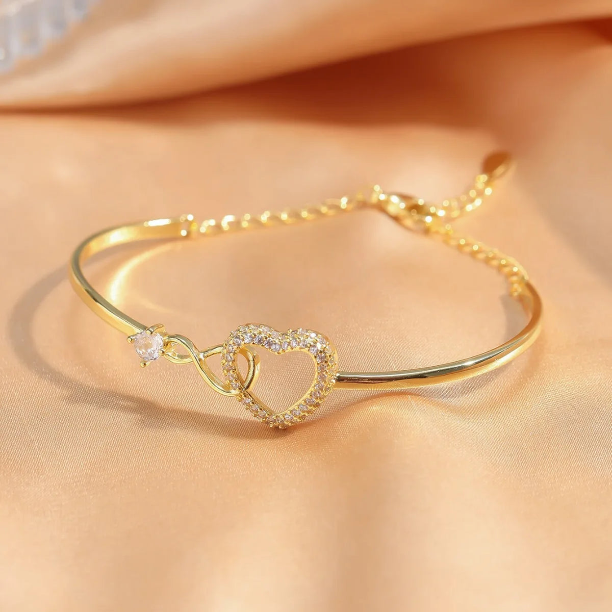 Infinite Love Heart Zircon Crystal Bangle 18K Gold Plated