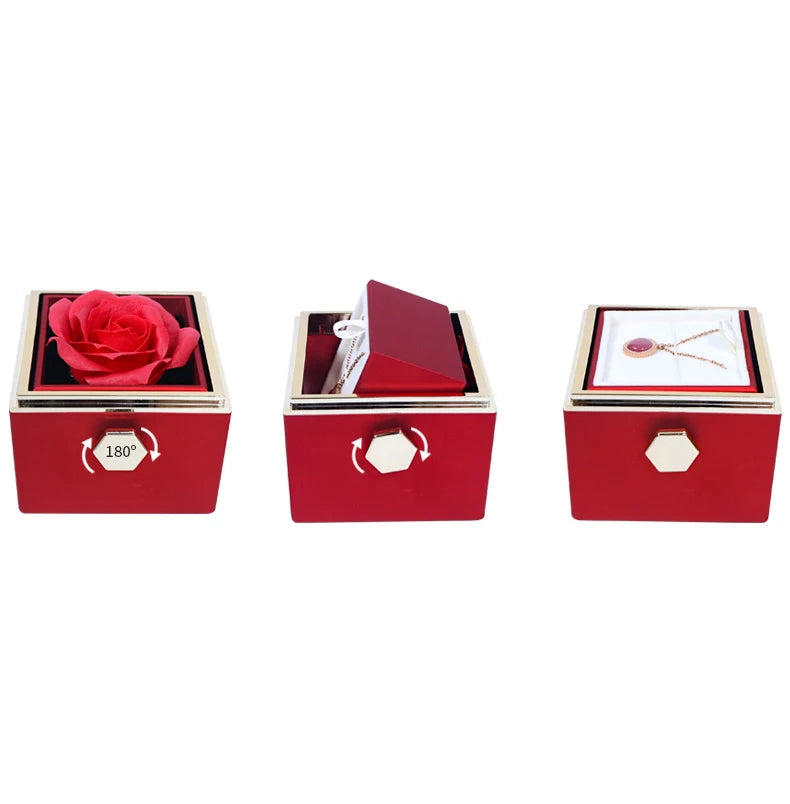 I Love You in 100 Languages Projection Necklace With Rotating Rose Gift Box Set