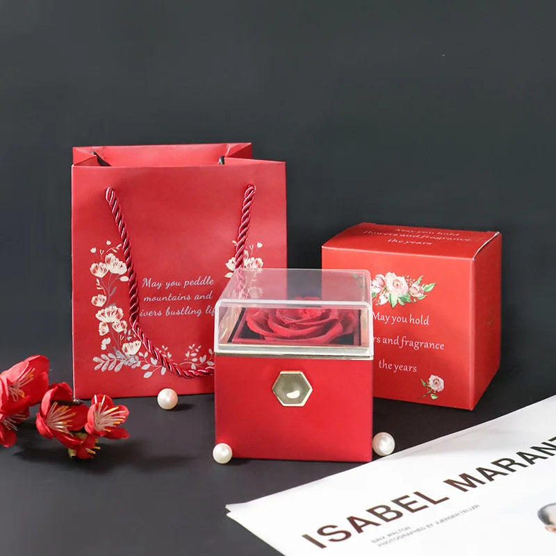 I Love You in 100 Languages Projection Necklace With Rotating Rose Gift Box Set