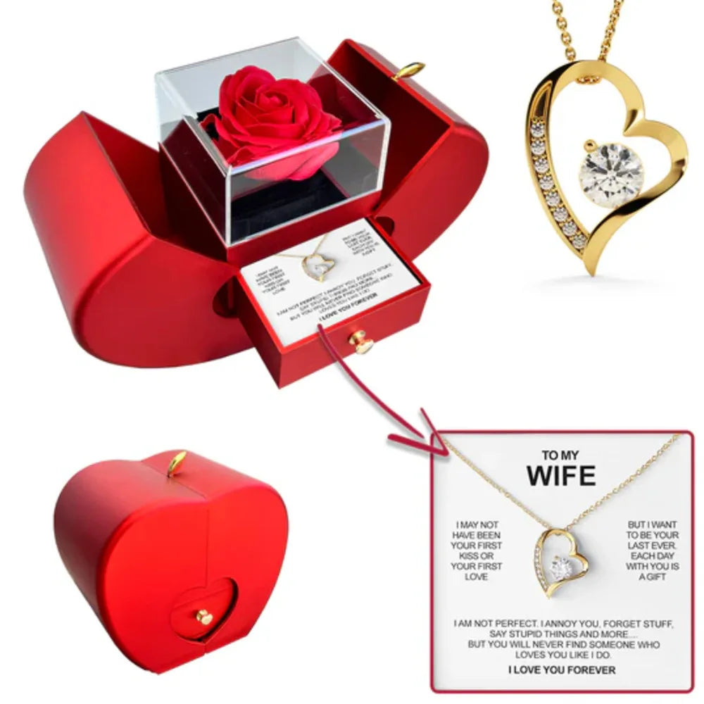 To My Wife - Valentine’s Day Luxury Heart Necklace Gift Box Set