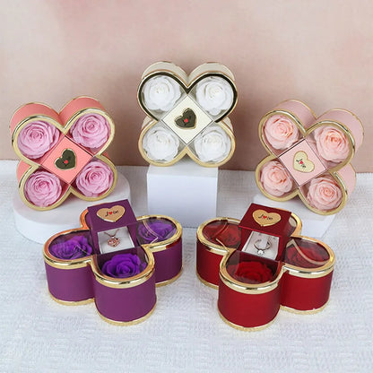 Linked Hearts Four Roses Jewelry Box Set