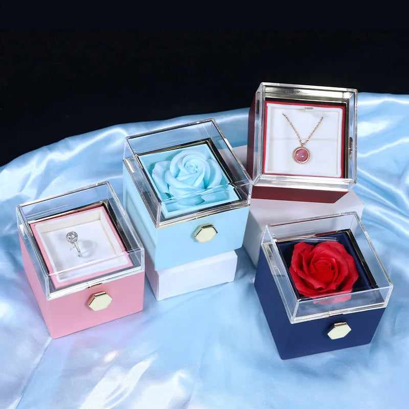 I Love You in 100 Languages Projection Necklace With Rotating Rose Gift Box Set