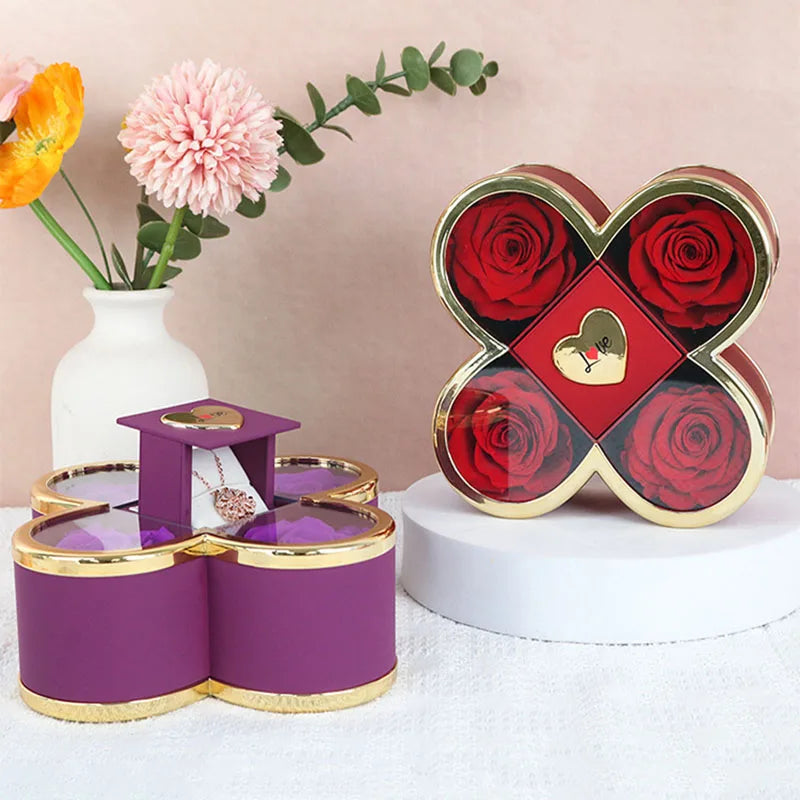 Linked Hearts Four Roses Jewelry Box Set