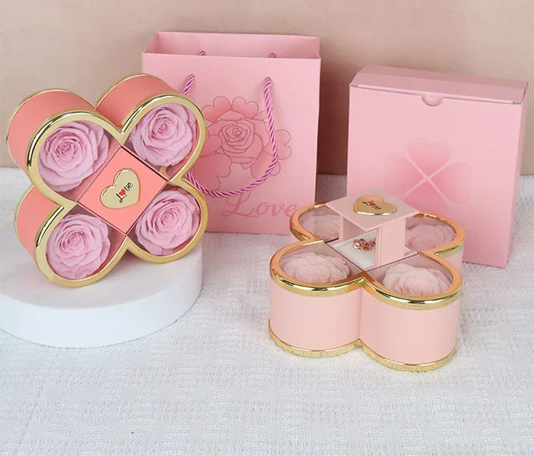 Linked Hearts Four Roses Jewelry Box Set