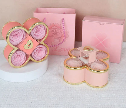 Linked Hearts Four Roses Jewelry Box Set