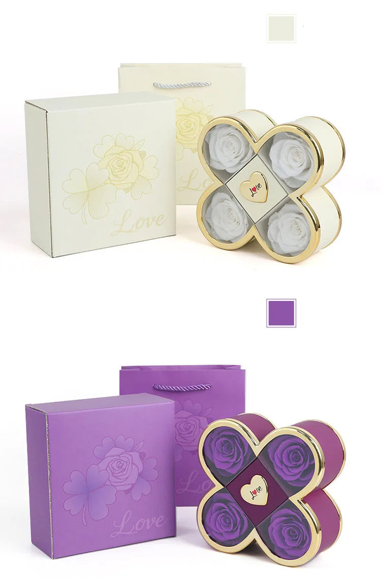 Linked Hearts Four Roses Jewelry Box Set