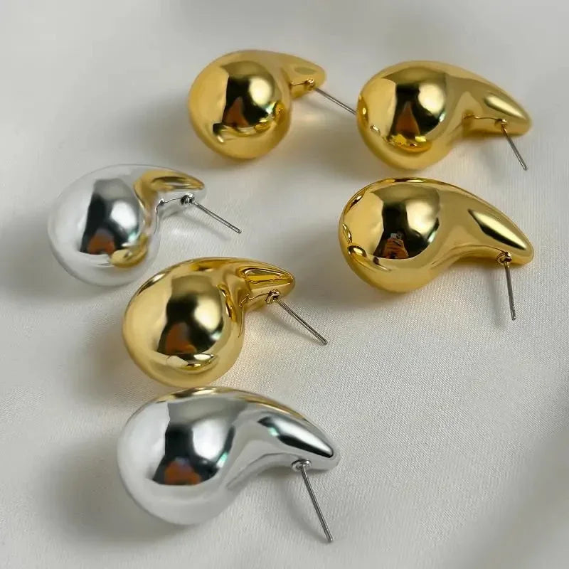 925 Sterling Silver Gold Teardrop Chunky Bottega Stud Earring