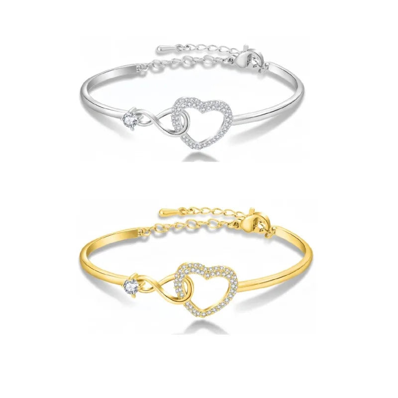 Infinite Love Heart Zircon Crystal Bangle 18K Gold Plated