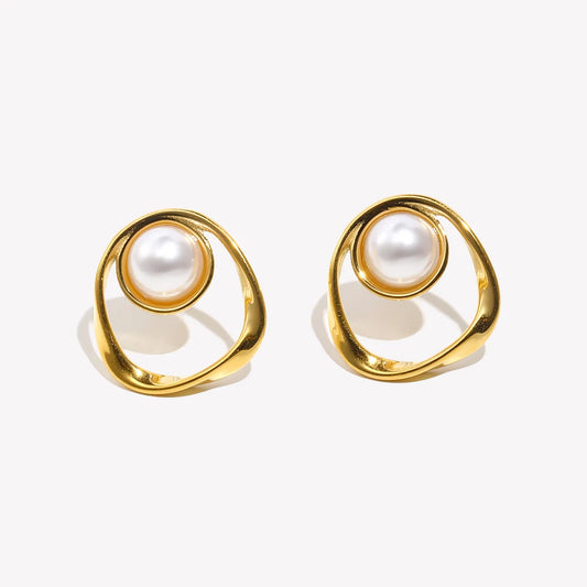 Hollow Pearl Frame Stud Earrings