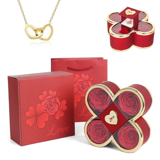 Linked Hearts Four Roses Jewelry Box Set