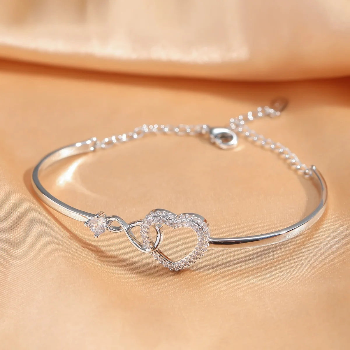 Infinite Love Heart Zircon Crystal Bangle 18K Gold Plated