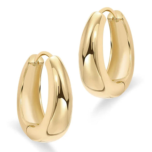 14K Gold Plated Sterling Silver Post Small Chunky Hoop Earrings